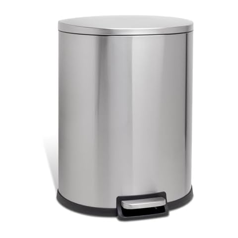 QUALIAZERO 50L Stainless Steel Step-On Trashcan with Soft Close Lid, Hands-Free Operation, Ideal for Kitchens, Offices & Commercial Spaces, D Shape Cover