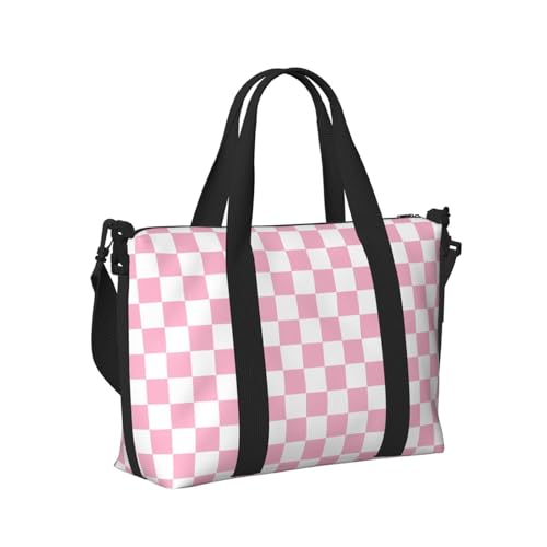 Laptop Tote Bag for Women Work - Pink Pastel Checkered Print Weekender Overnight Bags for Women Travel, Gym Duffle Bag for Men, Personal Item Crossbody Travel Bags for Men Carry On
