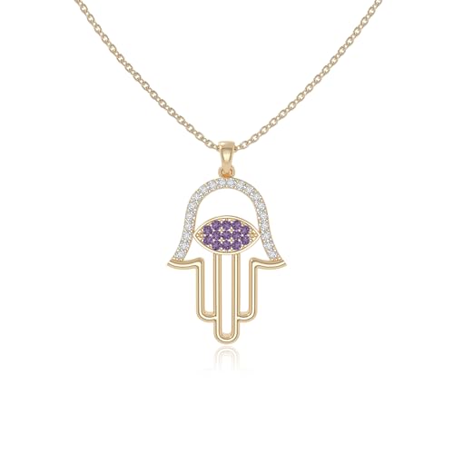Natural Gemstone Evil Eye-Hamsa Hand Pendant Necklaces for Women in Silver/18K Yellow/Rose Gold Vermeil,Birthstone Jewelry Gifts for Her Birthday,Anniversary,Gradution,Christmas, Mothers Day,Valentine