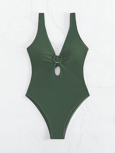 MakeMeChic Women's Twist Back Cut Out Ring Plunge Neck One Piece Swimsuit Bathing Suit3