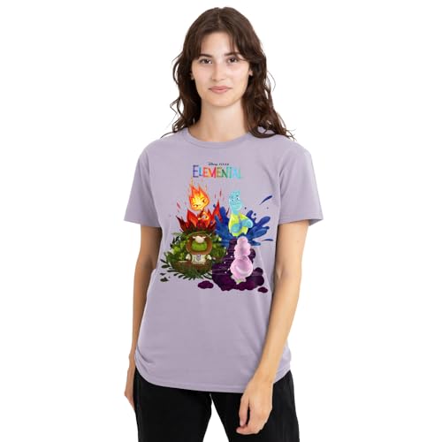T-shirt Elemental Disney pour femme en coton lavande avec Ember et Wade