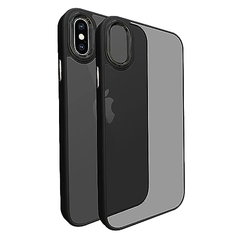 Image of A rtistque Frosted Translucent Back Cover Case for iPhone Xs /iPhone X | Electroplated Chrome Ring | Raised Camera Edges for Protection | Smooth Sides TPU - Black