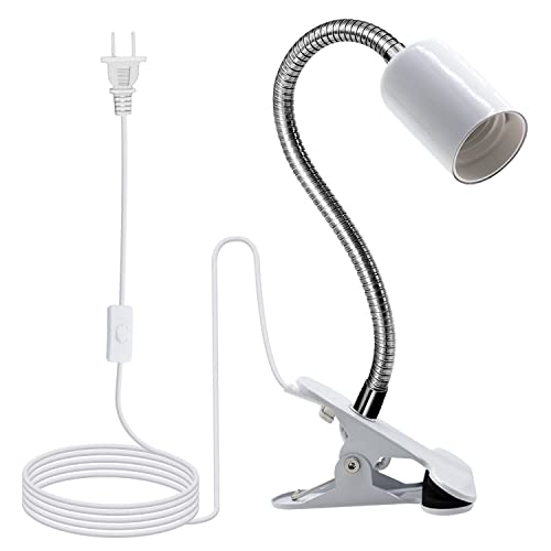 Wrpacttg Desk Clip Lamp Holder,Clamp Clip On Light, E26/E27 Book Clamp Light Fixture,Clip Laptop Lamp 360° Flexible Grow Light Holder White 1Pc #TOP28