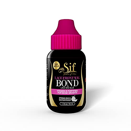 Adhesive SIF Waterproof Fast Acting with Low 5.5 pH for Sensitive Skin Lace Bond Strong Hold Vitamin B Fortified for Edge Growth 1 Oz - Invisible Bonding Glue: for Lace Hairpiece, Wig, Toupee Systems