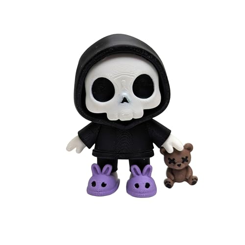 RedFive Labs Dead Tired Skeleton Desk Sculpture Collectible with Hoodie Bunny Slippers & Teddy Bear Dark Humor Gift