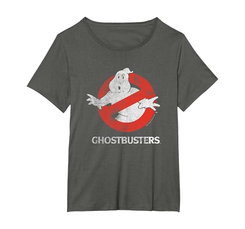 Ghostbusters Vintage Distressed Ghost Logo Retro Movie T-Shirt, Women's Plus, Asphalt Grey, 4X