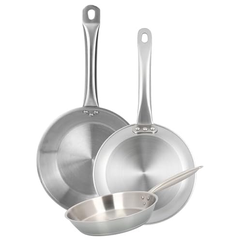 Well Home Set de 3 Sartenes Ø20Ø24Ø28cm en Acero inoxidable, Aptas para inducción y SIN antiadherente