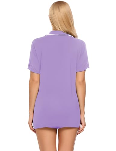 Image of Ekouaer Pajamas Set for Women Short Sleeve Sleepwear Button Down Pjs Soft 2 Piece Lounge Sets XS-XXXL
