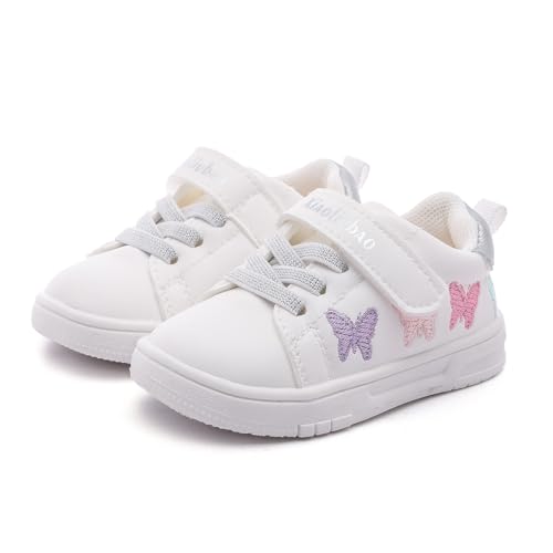 Baby Girls' First Walkers Shoes - White Butterfly Embroidery Minimalist Wide Toe Box Non-Slip Kids Sneakers for 1-3 Year Olds4
