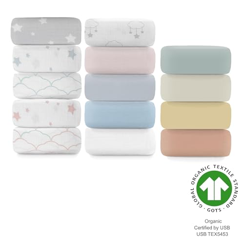 Image of Newton Baby Fitted Mini Crib Sheets (2-Pack) | Organic Muslin Cotton, Breathable & Soft Baby Sheets, Washable Baby Mattress Sheets, Fits Mini Crib Mattresses 24 inch x 38 inch, Sunrise Pink