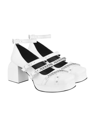Image of TRYME Women's Ankle Buckle Strap Mary Jane with Chain Chunky Block Heel Sandals