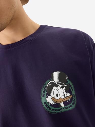 Image of The Souled Store Official Disney: Quack Hard Men and Boys Short Sleeve Round Neck Purple Cotton Oversize T-Shirt