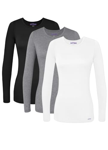 Image of Sivvan Scrubs for Women - Long Sleeve Comfort Underscrub Tee 3-Pack
