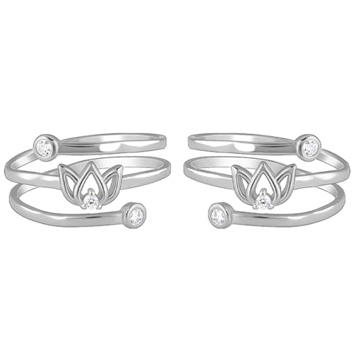Image of GIVA 925 Silver Elegant Lotus Toe Rings| Toe Rings for Women and Girls | With Certificate of Authenticity and 925 Stamp | 6 Month Warranty