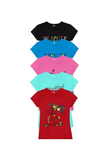 Image of Girls Printed Cotton Half Sleeve Regular Fit Casual t-Shirts Set Combo (Pack of 5)