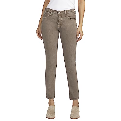 JAG Jeans Women's Cassie Mid Rise Slim Straight Leg Jeans, Taupe, 12
