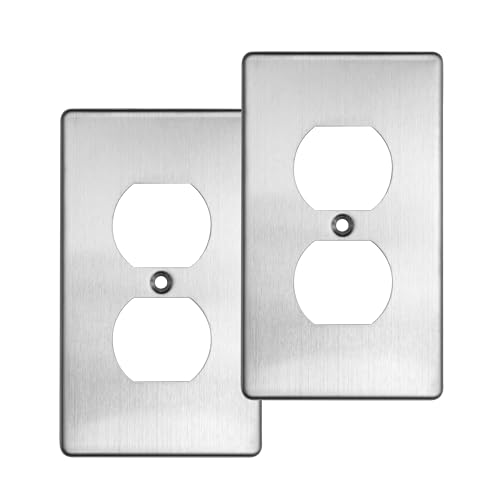 DICAS 2-Pack #304 Stainless Steel Switch Wall Plates Cover, Duplex Receptacle Metal Electrical Outlet Cover, For Garage Workshop Home Decor, Standard Size 1 Gang 4.76