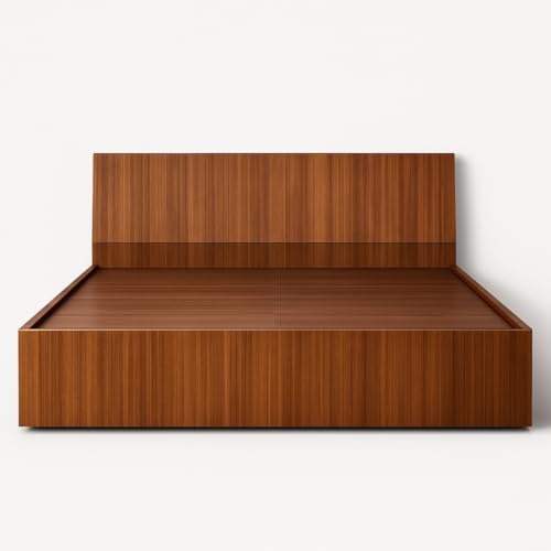 Image of MATTERHORN Engineered Wood Bed in Teak Brown - King Size (L2079 x W1875 x H300 mm) | Platform Bed | Modern Wooden Bed for Bedroom, Durable & Stylish Design (Teak Brown)