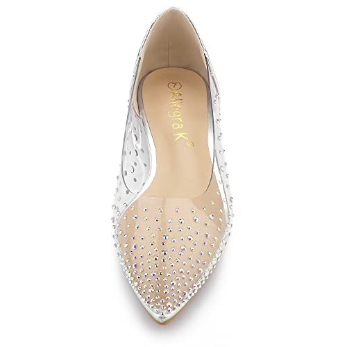 Allegra K Women's Pointed Toe Clear Rhinestone Ballet Flats3