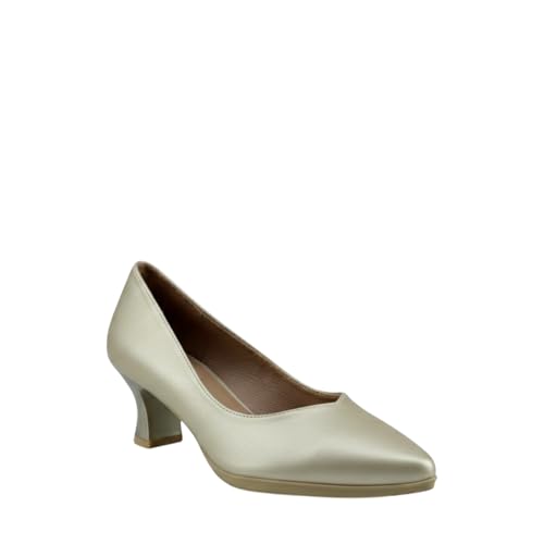 MODELISA   Zapato de Tacón Bajo Salón para Mujer Punta Cerrada Estilo Clásico (Dorado, Sistema Tallas Calzado EU, Adulto, Mujer, Números, Mediano, 40)