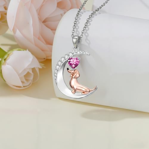 Image of PROESS Animal Birthstone Necklace 925 Sterling Silver Otter /Axolotl /Hippo /Elephant /Dachshund /Monkey /Red Panda Pendant Necklace Animal Birthstone Jewelry Gifts for Women