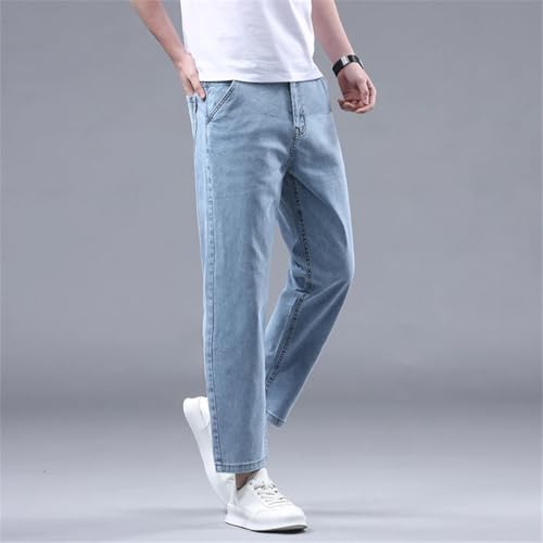 Men Summer 95% Straight Thin Jeans Stretch Soft Fabric Light Blue Denim Ankle-Length Pants3