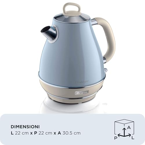 Ariete 2869 Vintage Electric Kettle,Stainless Steel,1.7 L,Auto Switch Off,2000 W,For Water,Tea&Herbal Teas,Pastel Blue,2000 Watts,1.7 Liter