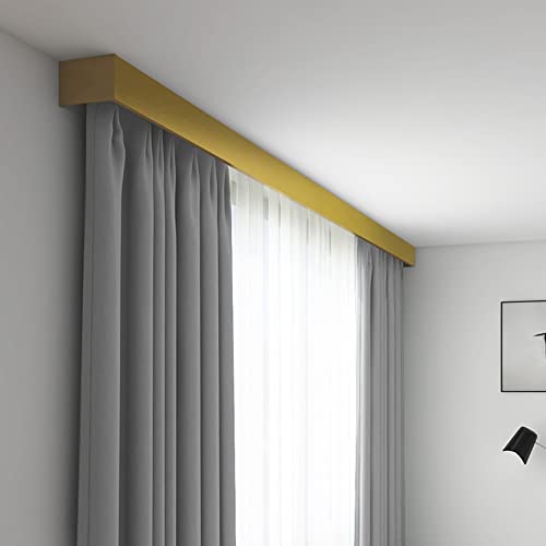 3-in-1 Ceiling Mounted Curtain Pelmet (Golden) | Optional LED strip lighting, dual curtain track system, decorative pelmet panel, concealed curtain track design