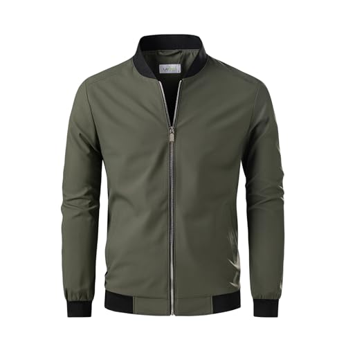 Men's Bomber Jacket Lightweight Casual Zip-Up V-Neck Windbreaker for Spring Fall Golf Coat with Pockets