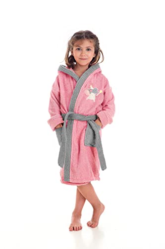 LEBENGOOD - Albornoz Niñas Algodón: Niña, Infantil - 100% Algodón OEKO-TEX®️ - 2 Bolsillos, Cinturón, Capucha, Albornoces Felpa muy suave con bordados para niñas (6-8, Ratita) Cover