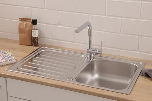 Respekta Riverside Edelstahl Spülbecken / 1 Becken Einbauspüle in ‎86 x 50 cm / Edelstahlspüle mit Abtropffläche geeignet für Unterschränke ab 50 cm Breite