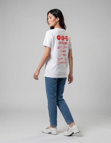 Image of BTS Arirang World Tour K-Pop White Regular Fit Crew Neck Breathable Cotton Graphic Printed T Shirt for Men & Women