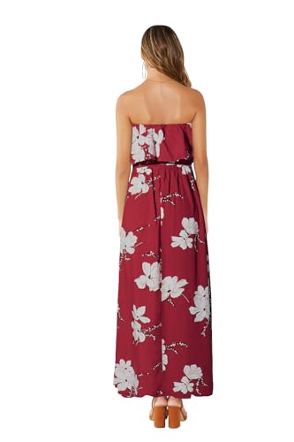 Image of ZMPSIISA Women's Summer Off The Shoulder Maxi Dress Ruffle Strapless Blue White Porcelain Boho Casual Loose Long Dresses