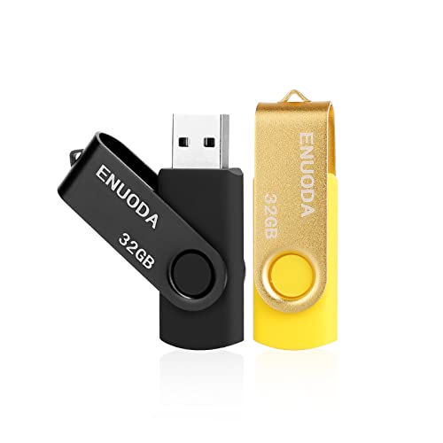 ENUODA Chiavetta USB 32GB 2 Pezzi Pennetta Girevole USB 2.0 Unità Memoria Flash(2 Colori: Oro Nero)