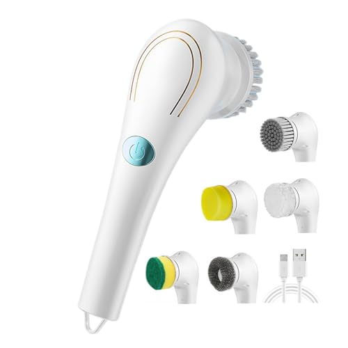 Brosse à récurer électrique, brosse à main, poignée ergonomique, poils doux, têtes multi-remplaçables, résistantes aux éclaboussures, têtes de brosse pour salle de bain, cuisine, accessoires de