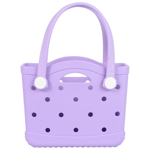 Armerssi Rubber Tote Beach Bag | Durable Rubber Bag Waterproof Washable Tote Bags (Kids Small Lavender)