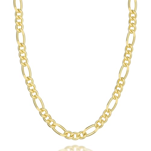 Necklaces 14K Gold Necklace for Women Non Tarnish Gold Necklaces for Mens Necklace Chain 7mm Figaro Chain for Men Available 16 ” to 26 ”