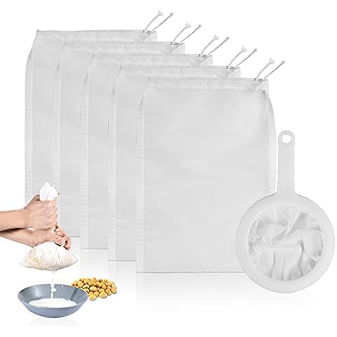 Haosens 6 Pack-200 Mesh Fine Mesh Strainer & Nut Milk Bags Reusable Food Strainer - Food Grade BPA-Free - Ultra Strong Fine Nylon Mesh - Nutmilk, Juices, Cold Brew, Tea Coffee, Juice Soy Milk Juice Cover