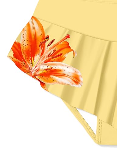 Image of Qaoerde Girls Swimsuit Tropical Print Bikini Set with Ruffle Hem Two Piece Criss Cross Bathing Suits for Girls 7-16 Years