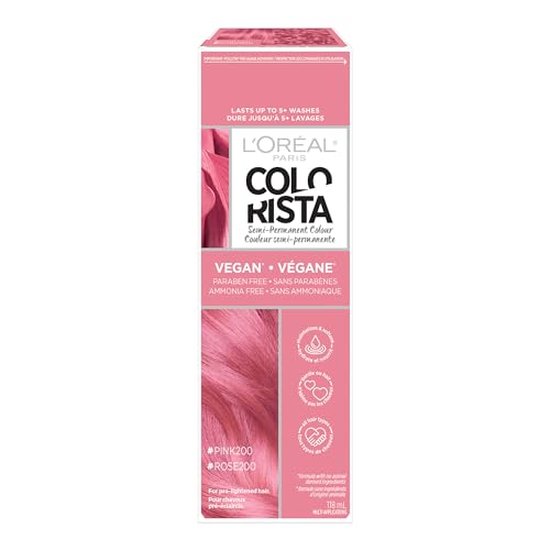 L’Oreal Paris Colorista Semi Permanent Hair Color for Bleached or Blonde Hair, Color Depositing Hair Mask Formula, Pink