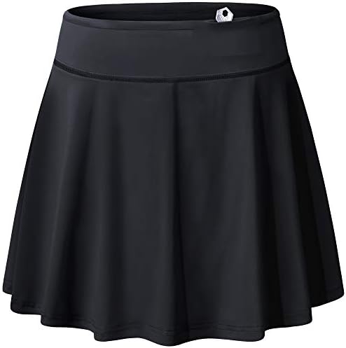 Blevonh Golf Skorts for Women,Tennis Skirts Ladies Elastic Waist Solid Colors Slimming Side Pocket Workout Skirt with Undershorts Juniors Light Breathable Cool Gym Swimwear Black M