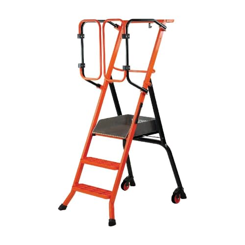 Mondelin - Escabeau sécurisé PIRL Gardia 70 cm avec portillons automatiques - 3 marches moulées en alu - Plateforme 50x45 cm - Revêtement Anti-dérapant - Roues sur Ressort facilite Le déplacement