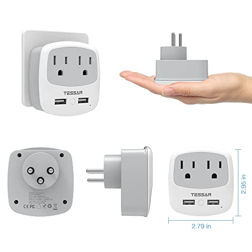 Israel Power Adapter, Tessan Type H Travel Plug Adaptor With 2 Usb Ports 2 American Outlets For Us To Israel Palestine Jerusalem #TOP5