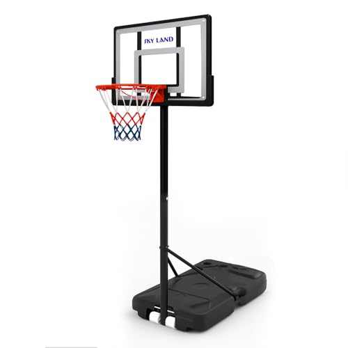 SKY LAND Adjustable Kids Basketball Hoop Set | Height 1.08m to 2.10m | Indoor & Outdoor Sports Stand with 38cm Rim Strong Base PE+PET Backboard | Boys Training Fun Game Set EM-1884