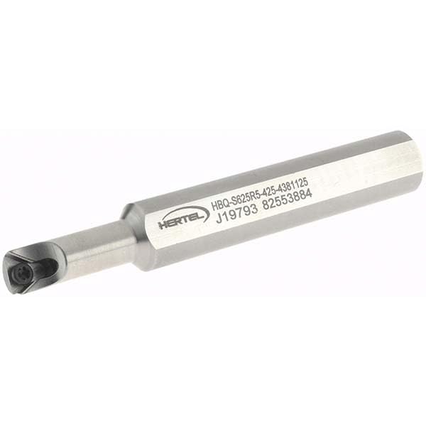 Hertel Indexable Boring Bar, HBQS625R5, 0.438" Min Bore, Right Hand, Steel, 5/8" Shank Diameter, 1-1/8" Max Depth, Through Coolant