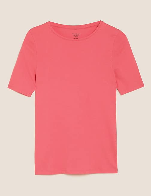 Image of Marks & Spencer Womens Solid Cotton Crew Neck Regular Fit T Shirt