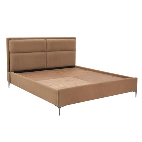 Image of Wakefit Bed | King (78 X 72) Solid Wood Bed, Upholstered, Without Storage, 3 Year Warranty - Zewail - Napoli Tan
