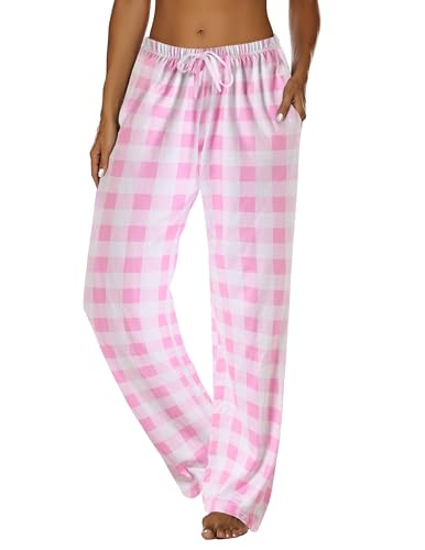 Image of Ekouaer Women Pajama Pants Comfy Pj Bottom with Pockets Stretch Plaid Sleepwear
