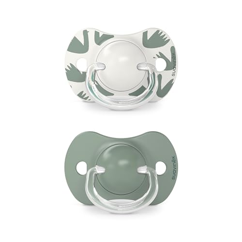 Suavinex Confezione 2 Ciucci Con Tettina In Silicone Simmetrica Sx Pro, Per Bambini 6-18 Mesi, Ciuccio Neonato, Con Tettina Piatta E Flessibile, Walk In The Park Verde - 2