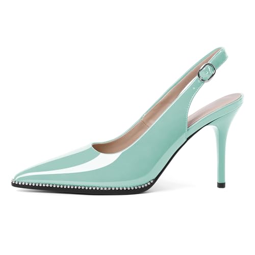 Image of SAMMITOP Women Slingback Heels Stilettos Closed Pointed Toe High Heel Silver Beaded Pumps Comfortable 3.5 Inch High Heels for Women Dressy Shoes